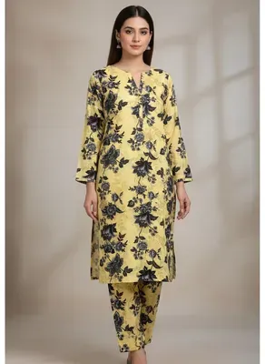 Women Unstitched Printed Suit Yellow Floral 2 Pcs