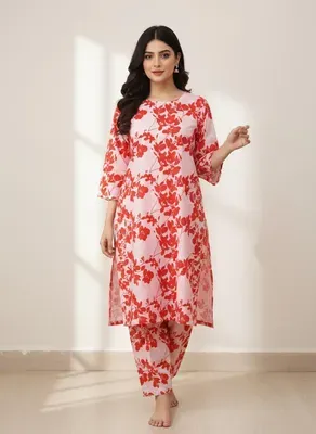 Women Unstitched Printed Suit White Floral 2 Pcs thumbnail 4