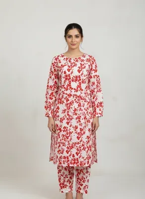 Women Unstitched Printed Suit White Floral 2 Pcs thumbnail 3