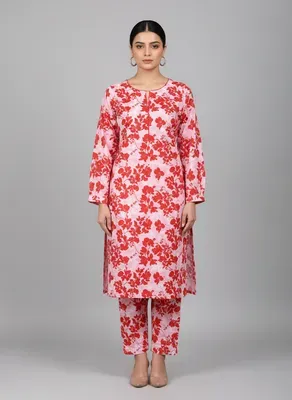 Women Unstitched Printed Suit White Floral 2 Pcs thumbnail 5