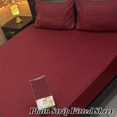 Vibrant 3 Pcs Micro Strip Plain Double Bed Fitted Sheet