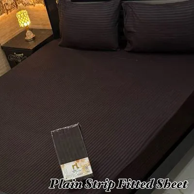 Vibrant 3 Pcs Micro Strip Plain Double Bed Fitted Sheet