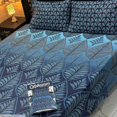 Blue Cotton Printed Double Bedsheet 3 Pcs Set thumbnail 2