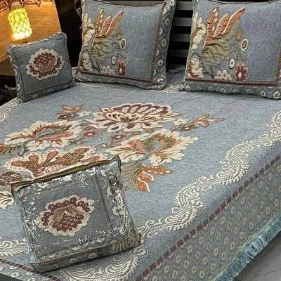 Velvet Jacquard Bedsheet Grey Double 4 Pcs Set