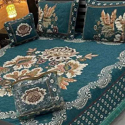 Turquoise Velvet Jacquard 4 Pcs Bed Sheet Set
