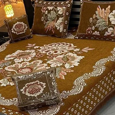 Velvet Jacquard Bedsheet Brown 4 Pcs Double Bed