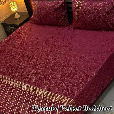 Cozy 3 Pcs Velvet Textured Double Bedsheet