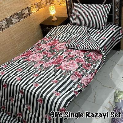 Stylish Printed Razai Set - 3 Pcs Mix Cotton for Single Bed