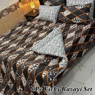Stylish 6 Pcs Cotton Salonica Printed Razai Set