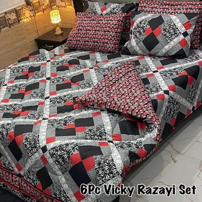 Stylish 6 Pcs Cotton Salonica Printed Razai Set