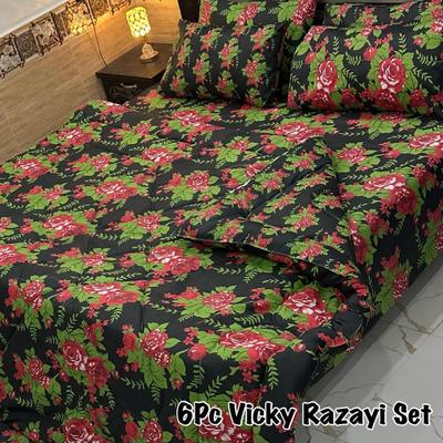 Stylish 6 Pcs Cotton Salonica Printed Razai Set