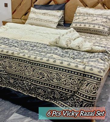 Stylish 6 Pcs Cotton Salonica Printed Razai Set