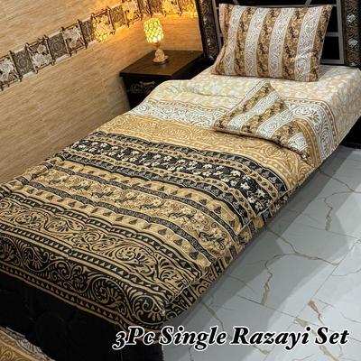 Stylish 3 Pcs Cotton Salonica Printed Single Razai Set