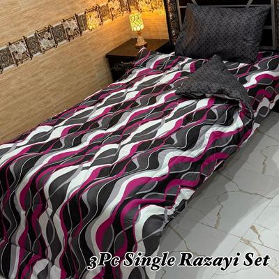 Stylish 3 Pcs Cotton Salonica Printed Single Razai Set