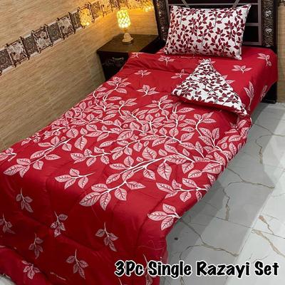 Stylish 3 Pcs Cotton Salonica Printed Single Razai Set