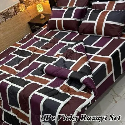 Vibrant 6 Pcs Cotton Salonica Printed Double Bed Razai Set