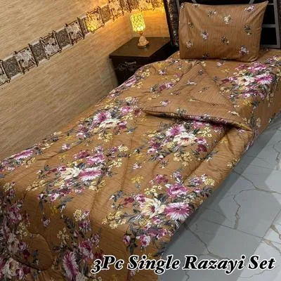 Vibrant 3 Pcs Cotton Salonica Printed Single Bed Razai Set