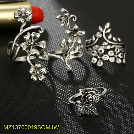 4 Pcs Trendy Antique Flower Ring Set