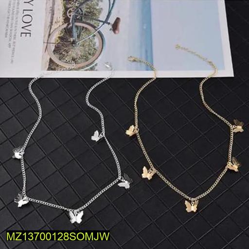 Alloy Gold Plated Double Layered Butterfly Design Pendant, Pack Of 2