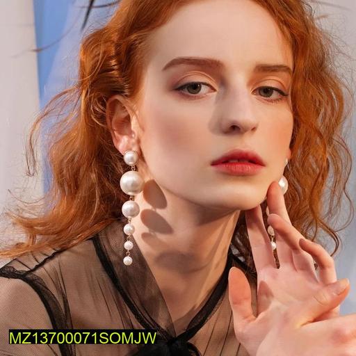 Pair Of Stylish Long Pearl Drop Tassel Earrings