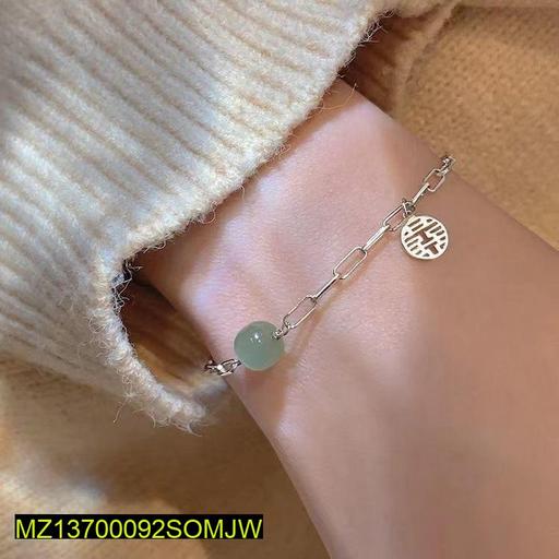 1 Pc Alloy Silver Plated Lucky Jade Charm Chain Bracelet