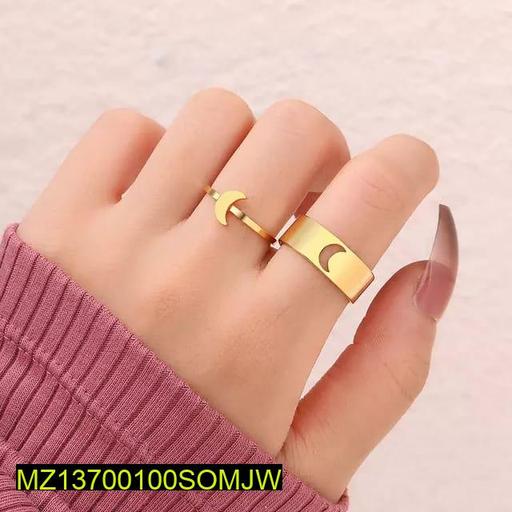 2 Pcs Trendy Couple Moon Rings 