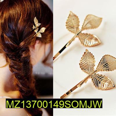 2 Pcs Three Dimensional Leaves Hairpins In Golden