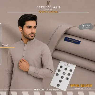 Bareeze Man Cotton Unstitched Suit Brown Summer thumbnail 3