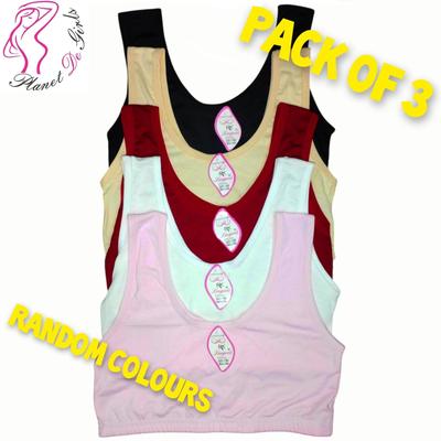 3 Pcs Comfortable Cotton Non-Padded Bras - Multicolor Plain Collection