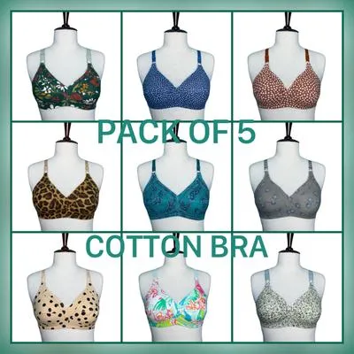Comfortable Non-Padded Bra - 5 Pcs Cotton Printed Set