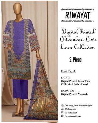 Stylish Multicolor Chikankari Embroidered Lawn Suit - 2 Pcs