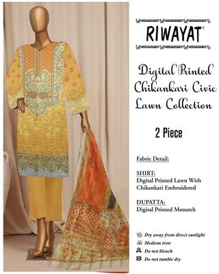 Stylish Multicolor Chikankari Embroidered Lawn Suit - 2 Pcs