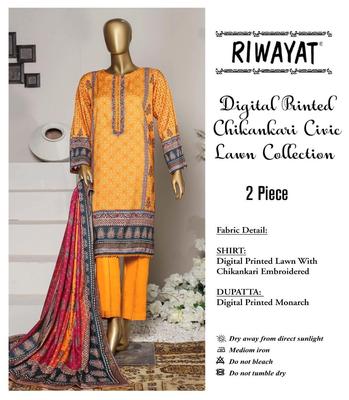 Stylish Multicolor Chikankari Embroidered Lawn Suit - 2 Pcs