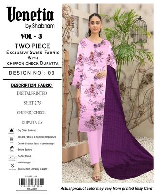 Women's Swiss Lawn Digital Print Suit with Chiffon Dupatta - 2 Pcs