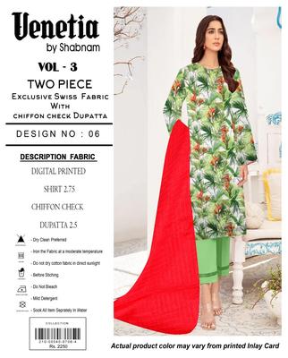 Women's Swiss Lawn Digital Print Suit with Chiffon Dupatta - 2 Pcs