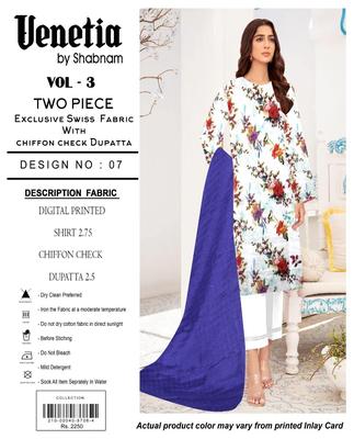 Women's Swiss Lawn Digital Print Suit with Chiffon Dupatta - 2 Pcs