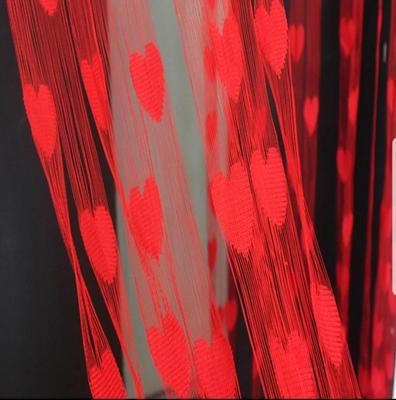 Stylish Red Heart Net Printed Curtains - 1 Pc