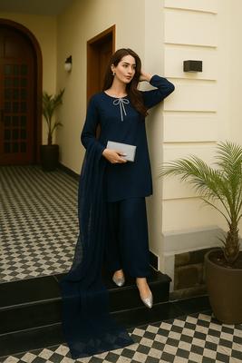 3 Pcs Women's Stitched Lace Work Suit