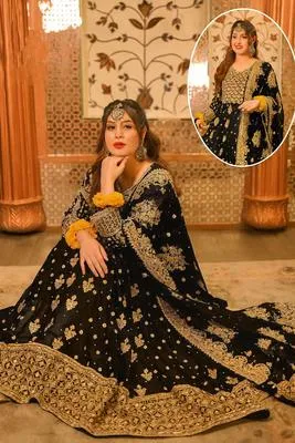 3 Pcs Women's Stitched Chiffon Hand Work Frock