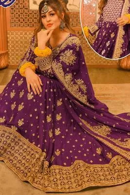 3 Pcs Women's Stitched Chiffon Hand Work Frock