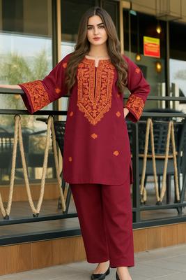 2 Pcs Women's Stitched Embroidered Shirt And Trouser