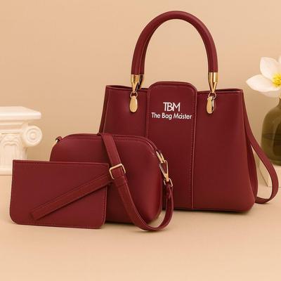 3 Pcs Girl's Rexine Hand Bag Set - Stylish & Versatile