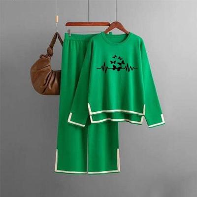 Trendy Green Printed Fleece Tracksuit - 2 Pcs Comfort Set