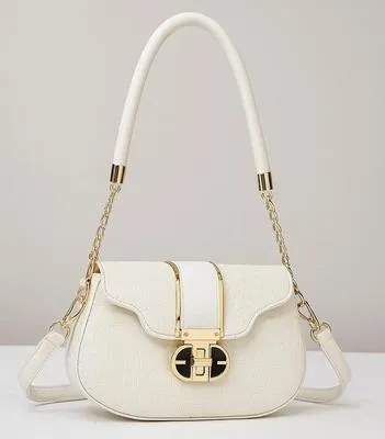 White Leather Shoulder Bag for Girls Plain Design 5x8 Inch thumbnail 2