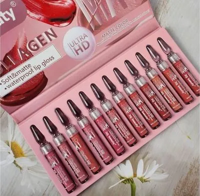 12 Pcs Glossy Finish Lip Gloss with Cool Undertone - Stunning Pink Multicolor Collection