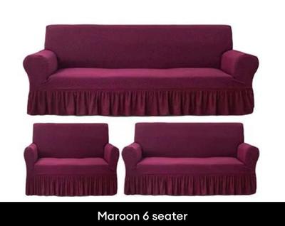 Maroon Mesh 6 Seater Sofa Cover - Stylish Plain Design