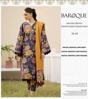 3 Pcs Women's Unstitched Printed Embroidered Suit