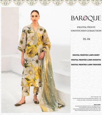 3 Pcs Women's Unstitched Printed Embroidered Suit