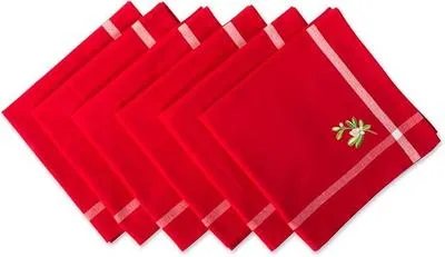 Red Embroidered Cotton Napkins - Set of 6 Pcs