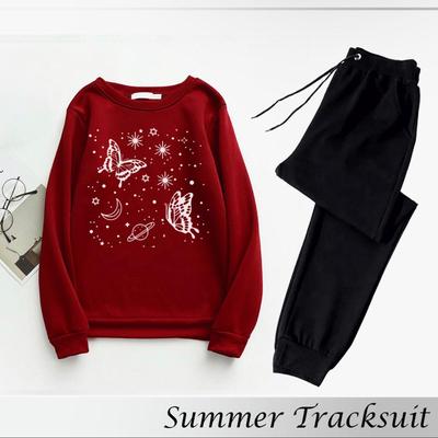 2 Pcs Women's Stitched Fleece Printed Sweatshirt Tracksuit